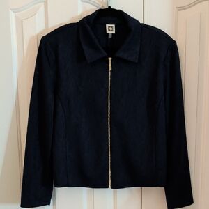 Anne Klein Dark Blue Bomber Jacket with Gold Zipper